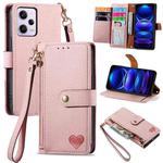 For Xiaomi Redmi Note 12 Pro 5G Love Zipper Lanyard Leather Phone Case(Pink)