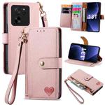 For Xiaomi 13T Love Zipper Lanyard Leather Phone Case(Pink)