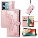 For Xiaomi Redmi  Note 13 5G Mandala Flower Embossed Leather Phone Case(Rose Gold)