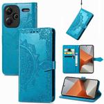 For Xiaomi Redmi Note 13 Pro+ Mandala Flower Embossed Leather Phone Case(Blue)