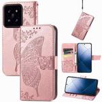 For Xiaomi 14 Pro Butterfly Love Flower Embossed Leather Phone Case(Rose Gold)