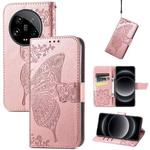 For Xiaomi 14 Ultra Butterfly Love Flower Embossed Leather Phone Case(Rose Gold)