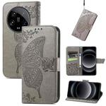 For Xiaomi 14 Ultra Butterfly Love Flower Embossed Leather Phone Case(Grey)