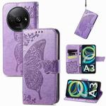 For Xiaomi Redmi A3 Butterfly Love Flower Embossed Leather Phone Case(Purple)