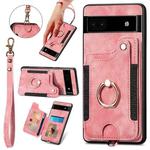 For Google Pixel 8 Pro Retro Skin-feel Ring Multi-card RFID Wallet Phone Case(Pink)