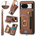 For Google Pixel 8a Retro Skin-feel Ring Multi-card RFID Wallet Phone Case(Brown)