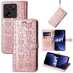 For Xiaomi 13T / 13T Pro Cat and Dog Embossed Leather Phone Case(Rose Gold)