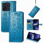 For Xiaomi 13T / 13T Pro Cat and Dog Embossed Leather Phone Case(Blue)