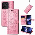 For Xiaomi 13T / 13T Pro Cat and Dog Embossed Leather Phone Case(Pink)