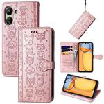 For Xiaomi Redmi 13C Cat and Dog Embossed Leather Phone Case(Rose Gold)