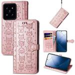 For  Xiaomi 14 Pro Cat and Dog Embossed Leather Phone Case(Rose Gold)