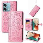 For Xiaomi Redmi Note 13 Cat and Dog Embossed Leather Phone Case(Pink)