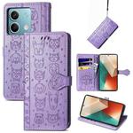 For Xiaomi Redmi Note 13 Cat and Dog Embossed Leather Phone Case(Purple)