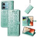 For Xiaomi Redmi Note 13 Cat and Dog Embossed Leather Phone Case(Green)