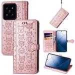 For Xiaomi 14 Cat and Dog Embossed Leather Phone Case(Rose Gold)