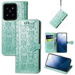 For Xiaomi 14 Cat and Dog Embossed Leather Phone Case(Green)