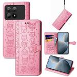 For Xiaomi Redmi K70E Cat and Dog Embossed Leather Phone Case(Pink)