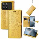 For Xiaomi Redmi K70E Cat and Dog Embossed Leather Phone Case(Yellow)