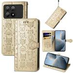 For Xiaomi Redmi K70E Cat and Dog Embossed Leather Phone Case(Gold)