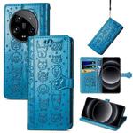 For Xiaomi 14 Ultra Cat and Dog Embossed Leather Phone Case(Blue)