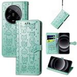 For Xiaomi 14 Ultra Cat and Dog Embossed Leather Phone Case(Green)