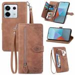 For Xiaomi Redmi Note 13 Pro 5G Embossed Flower Zipper Leather Phone Case(Brown)