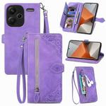 For Xiaomi Redmi Note 13 Pro+ Embossed Flower Zipper Leather Phone Case(Purple)