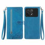 For Xiaomi Redmi K70 Embossed Flower Zipper Leather Phone Case(Blue)