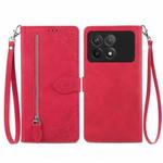 For Xiaomi Redmi K70 Embossed Flower Zipper Leather Phone Case(Red)