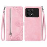 For Xiaomi Redmi K70E Embossed Flower Zipper Leather Phone Case(Pink)