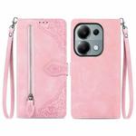 For Xiaomi Poco M6 Pro 4G Embossed Flower Zipper Leather Phone Case(Pink)