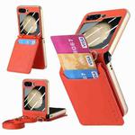 For Samsung Galaxy Z Flip5 5G Crossbody Electroplated Case-film Integrated Wallet Phone Case(Orange)
