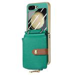 For Samsung Galaxy Z Flip5 5G Crossbody Litchi Electroplated Case-film Integrated Zipper Wallet Phone Case(Green)