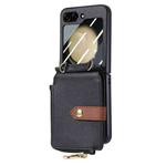 For Samsung Galaxy Z Flip5 5G Crossbody Litchi Electroplated Case-film Integrated Zipper Wallet Phone Case(Black)