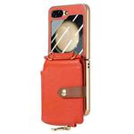 For Samsung Galaxy Z Flip5 5G Crossbody Litchi Electroplated Case-film Integrated Zipper Wallet Phone Case(Orange)