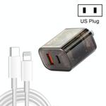 45PQ 45W PD25W + QC3.0 20W USB Super Fast Charger with Type-C to 8 Pin Cable, US Plug(Transparent Gray)