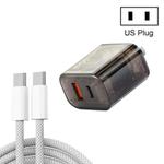 45PQ 45W PD25W + QC3.0 20W USB Super Fast Charger with Type-C to Type-C Cable, US Plug(Transparent Gray)