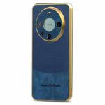 For Huawei Mate 60 Pro Retro Plating Splicing Cross PU Back Phone Case(Blue)