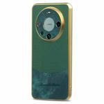For Huawei Mate 60 Pro Retro Plating Splicing Cross PU Back Phone Case(Green)