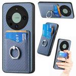 For Huawei Mate 60 Pro Carbon Fiber Card Wallet Ring Holder Phone Case(Blue)