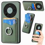 For Huawei Mate 60 Pro Carbon Fiber Card Wallet Ring Holder Phone Case(Green)