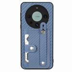 For Huawei Mate 60 Pro Wristband Kickstand Card Wallet Back Phone Case with Tool Knife(Blue)
