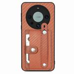 For Huawei Mate 60 Pro Wristband Kickstand Card Wallet Back Phone Case with Tool Knife(Brown)