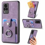 For vivo V21 5G Retro Skin-feel Ring Card Wallet Phone Case(Purple)