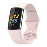For Fitbit Charge 6 Solid Color Butterfly Buckle Silicone Watch Band, Size:L Size(Light Pink)