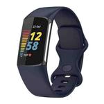 For Fitbit Charge 6 Solid Color Butterfly Buckle Silicone Watch Band, Size:L Size(Dark Blue)