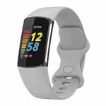 For Fitbit Charge 6 Solid Color Butterfly Buckle Silicone Watch Band, Size:L Size(Gray)