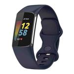For Fitbit Charge 6 Solid Color Butterfly Buckle Silicone Watch Band, Size:S Size(Dark Blue)