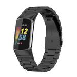 For Fitbit Charge 6 Three Beads Stainless Steel Metal Watch Band(Black)