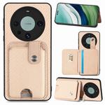 For Huawei Mate 60 Pro Card Wallet Kickstand Back Phone Case with Tool Knife(Khaki)